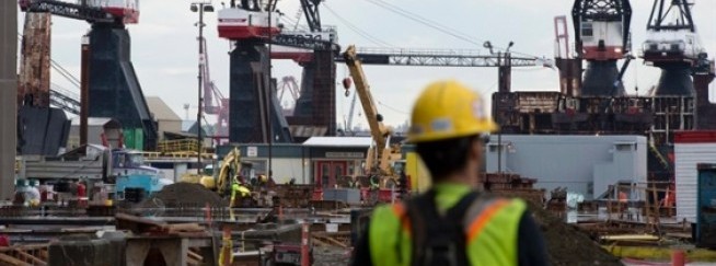 Cranes are pictured at the Vancouver Shipyard in North Vancouver, B.C. Monday, Oct. 7, 2013. The federal government announced that the Vanco